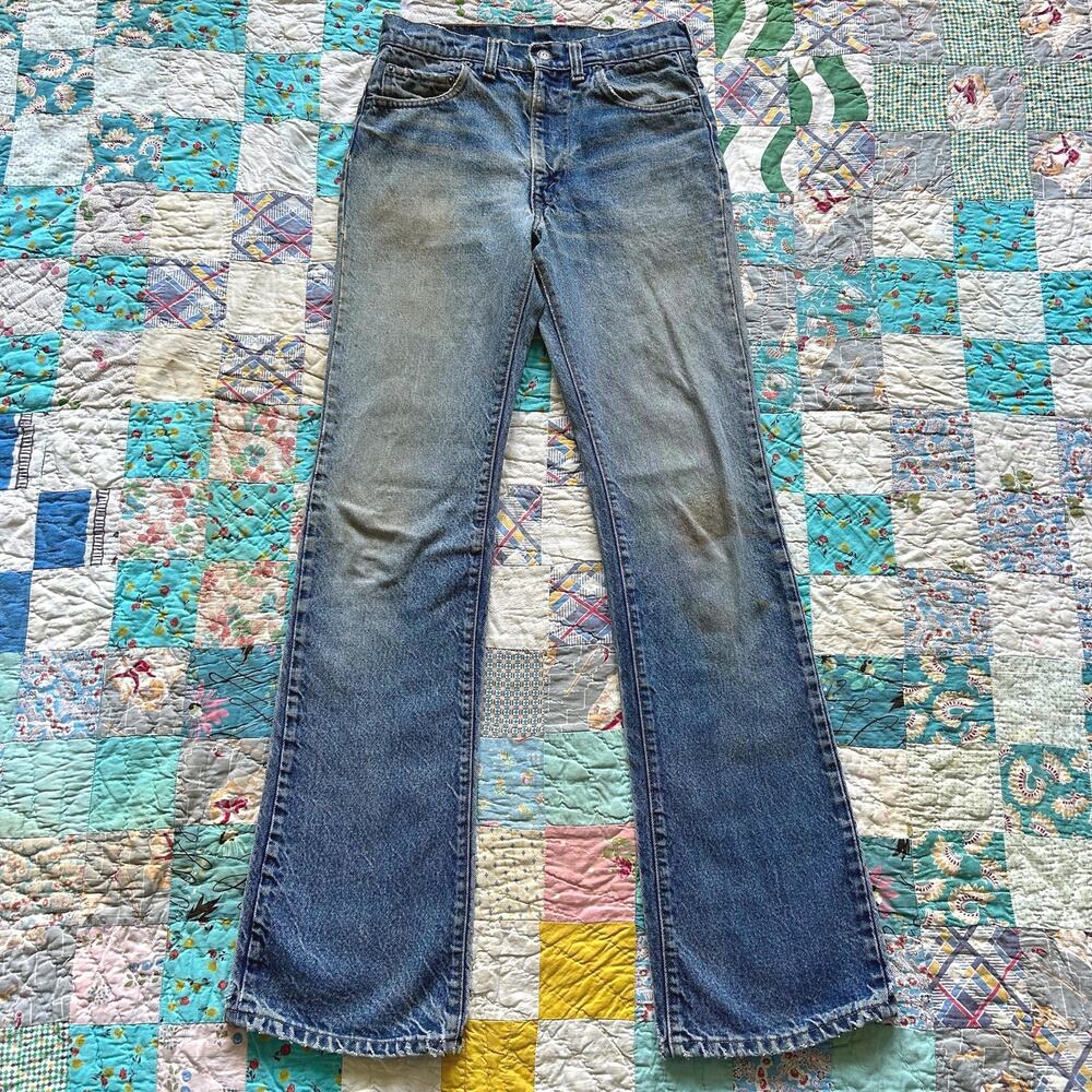 Vintage 70s Levi's 517 Red Tab Whisker Fade Flared Bootcut Jeans USA 28 x 33